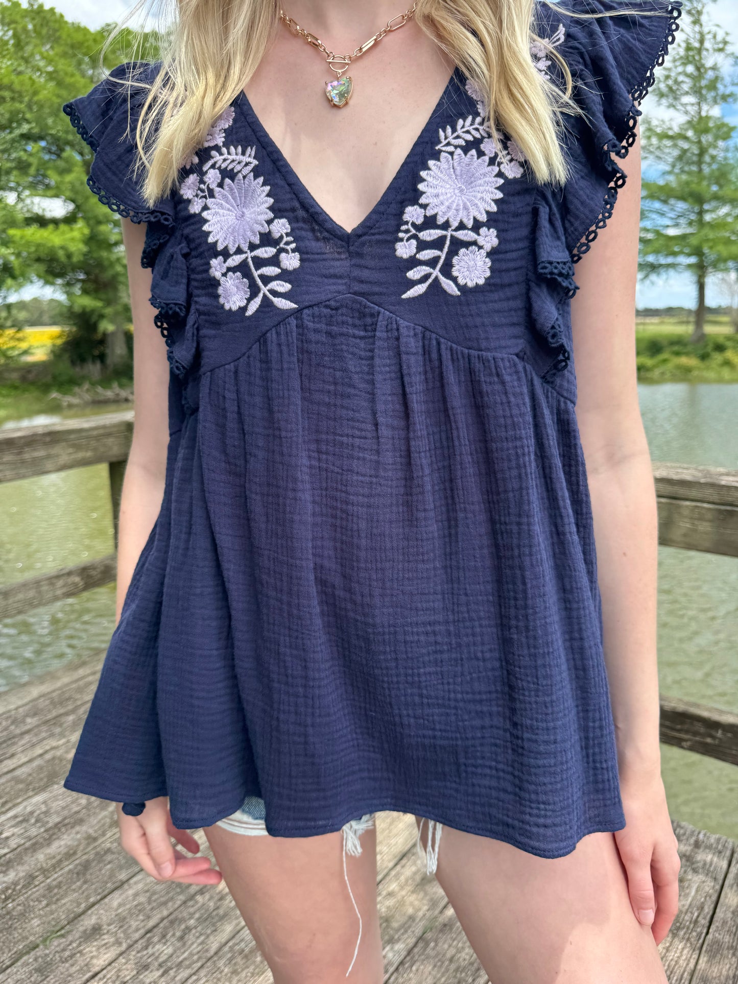 Aria Embroidered Gauze Top