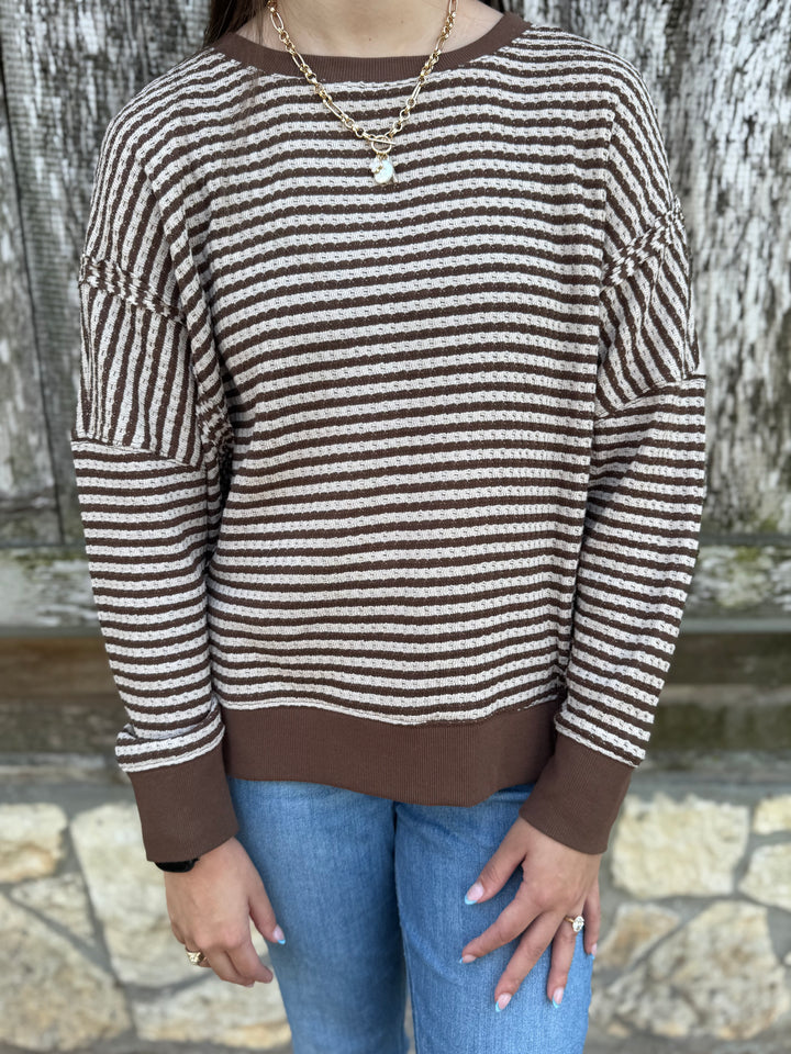 Julia Brown Knit Long Sleeve Top
