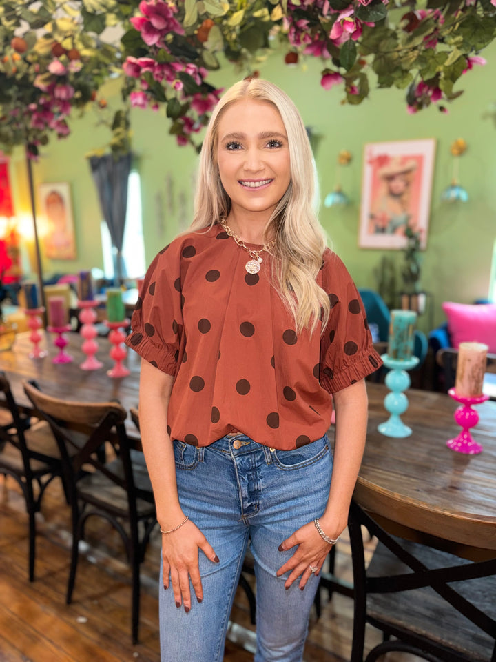 Ivy Rust Polka Dot Top