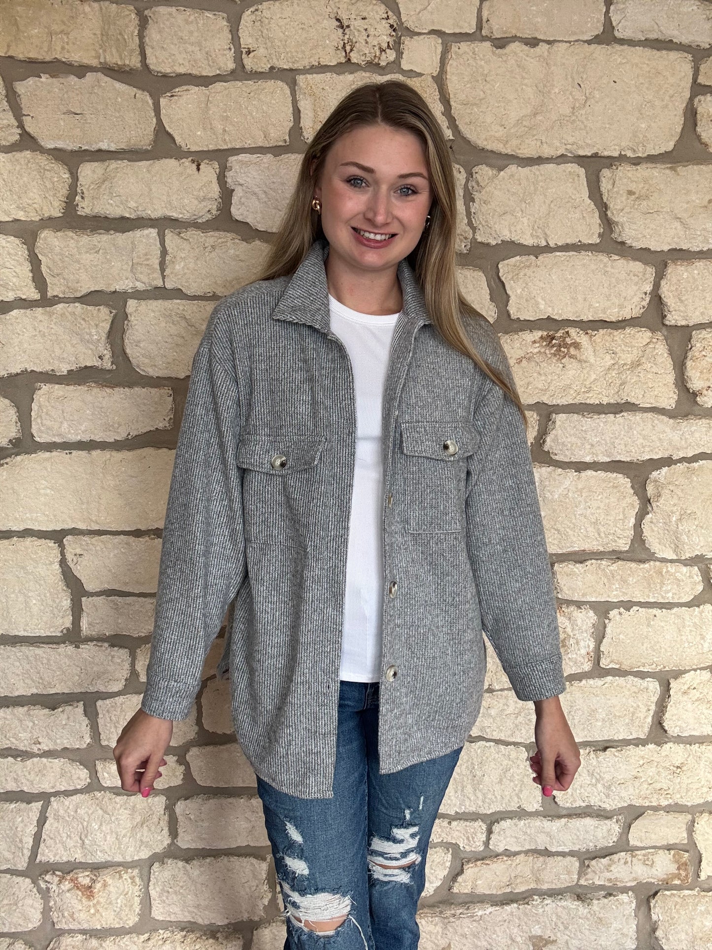Grey Button Up Collared Shacket