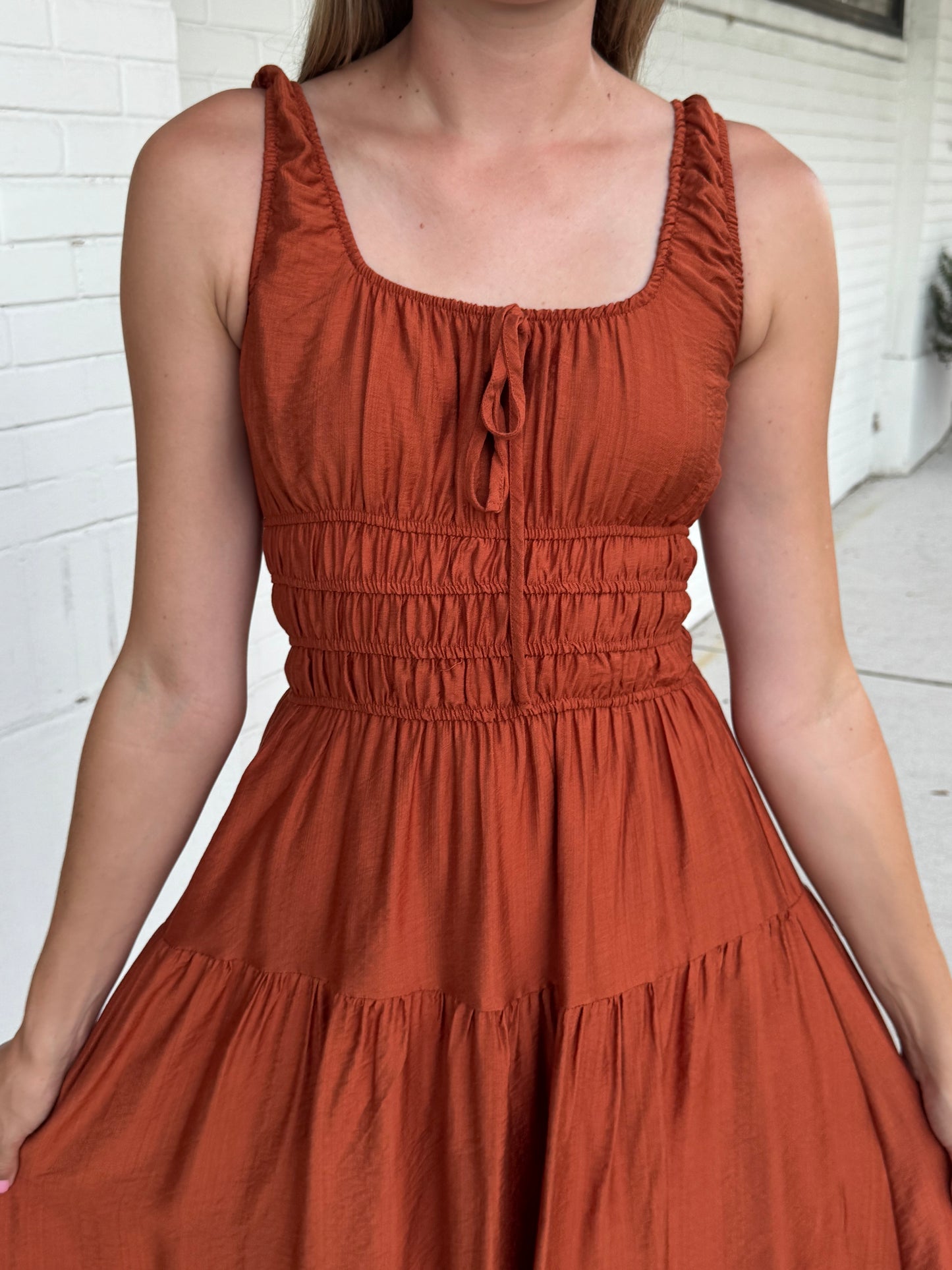 Helen Rust Sleeveless Midi Dress