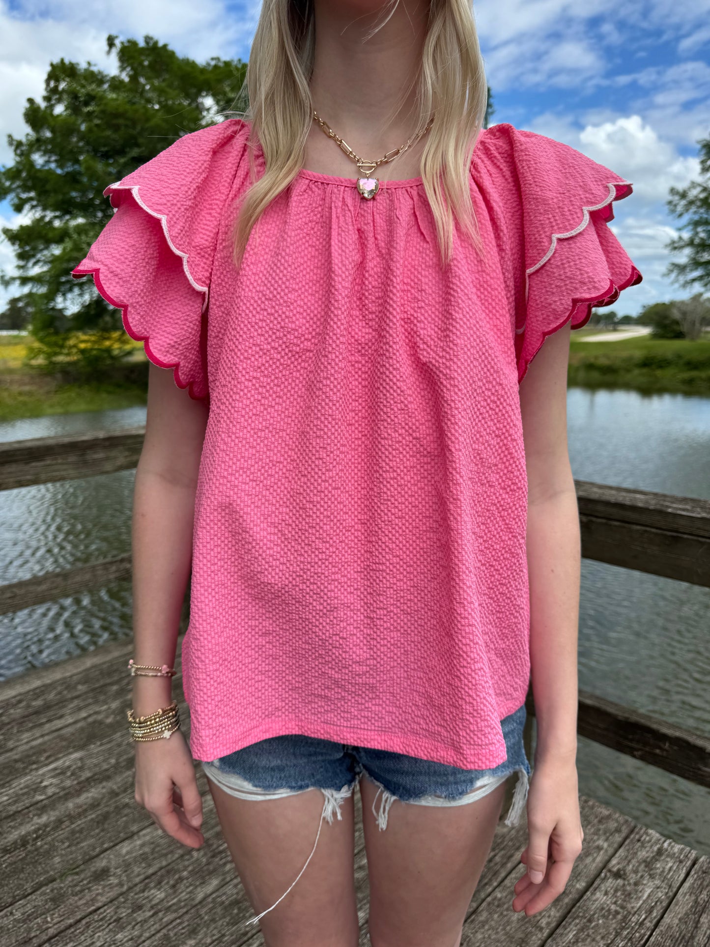 Lois Pink Ruffle Sleeve Top