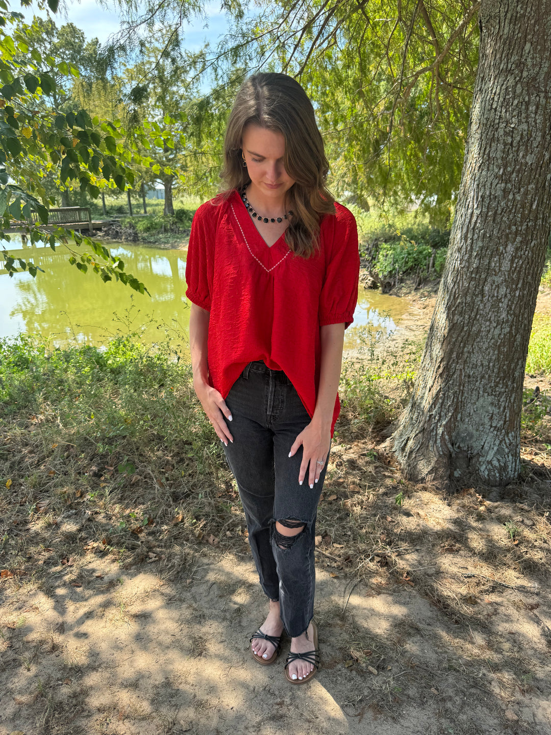 Jenna Red Puff Sleeve Top