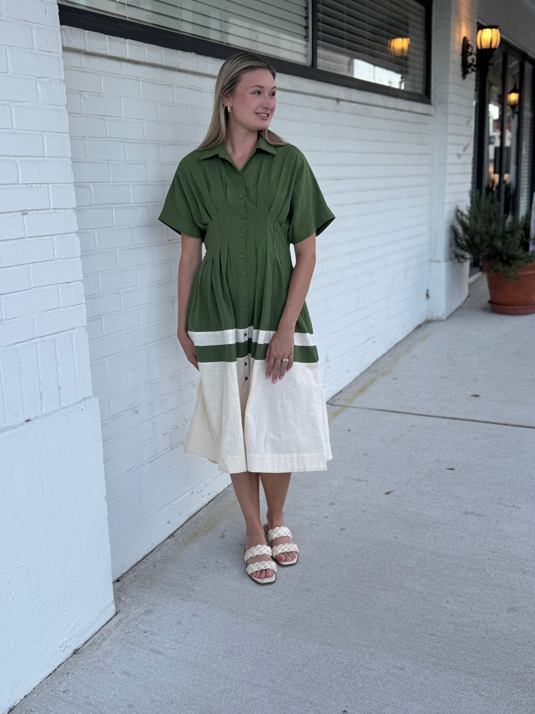 Lettie Green Pleated Midi Dress