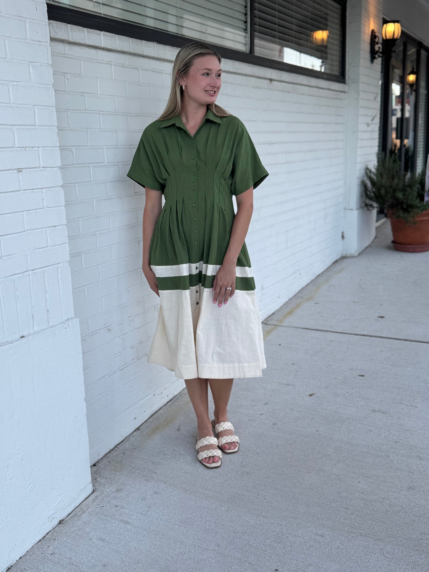 Lettie Green Pleated Midi Dress