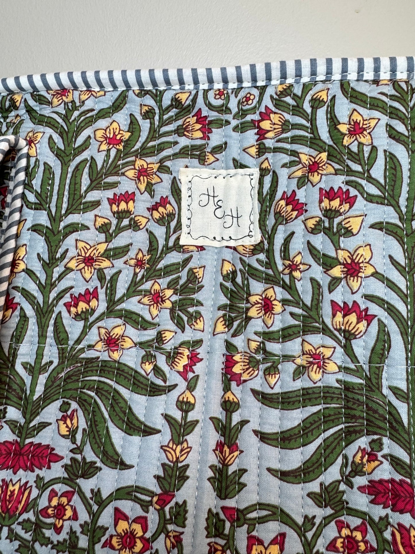 Blue Floral Quilted Tote Bag