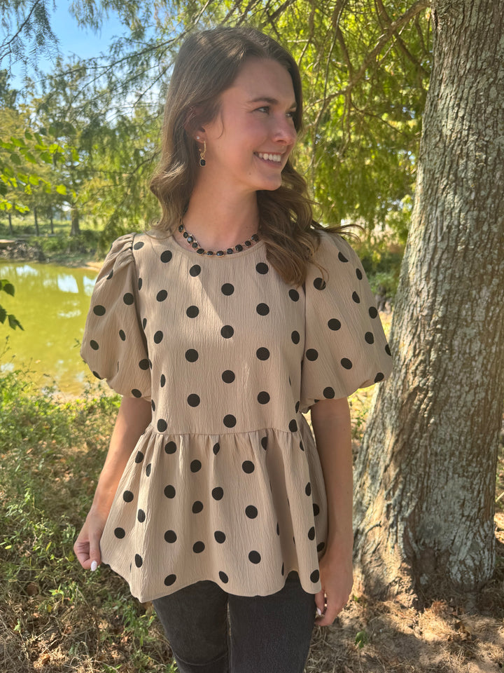 Blake Cream Polka Dot Top