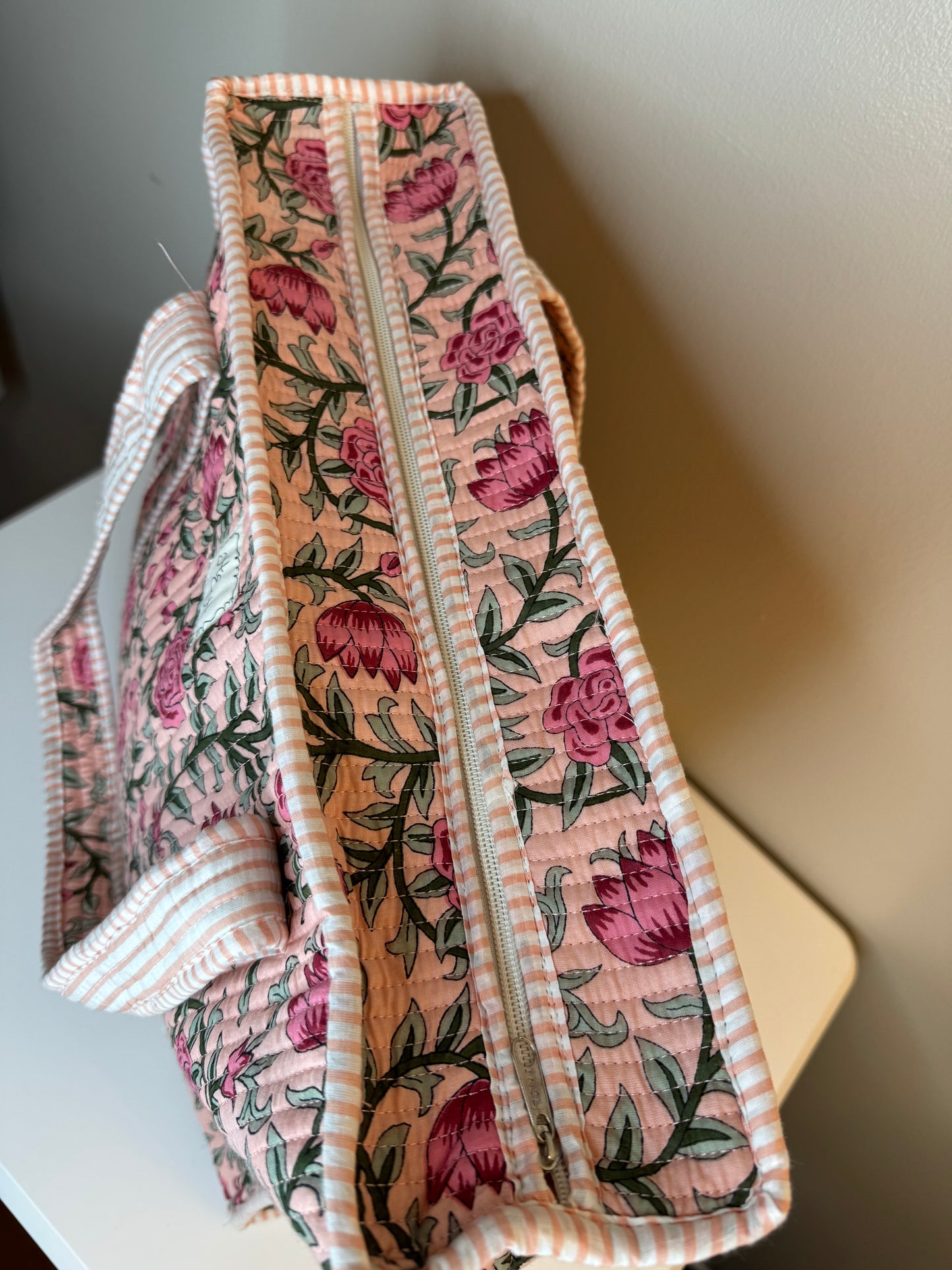 Pink Floral Quilted Tote Bag