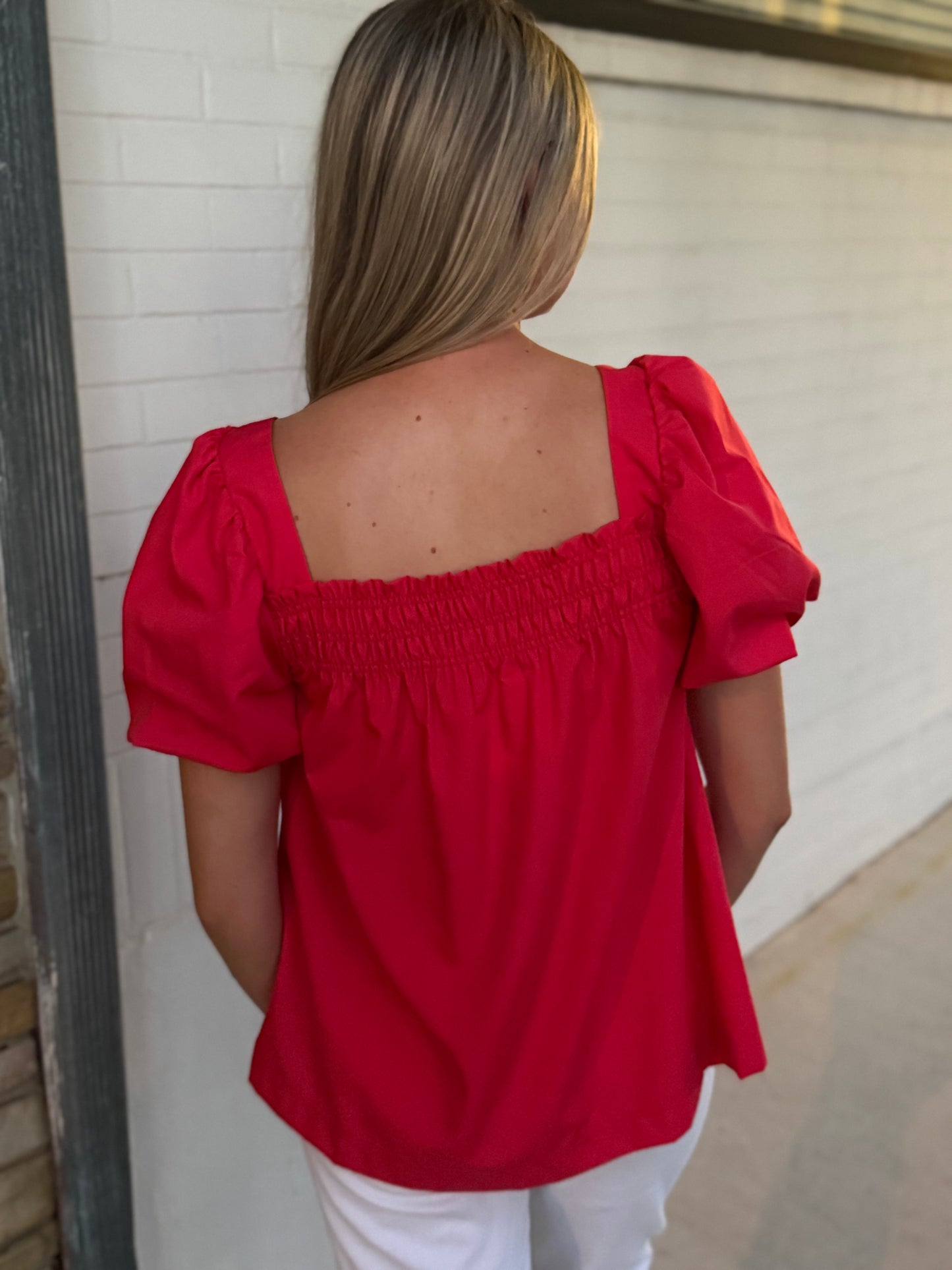 Brenda Red Square Neck Top