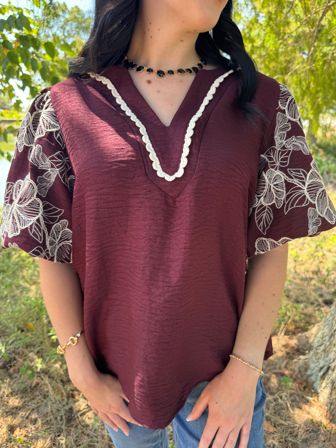 Cora Wine Puff Sleeve Top