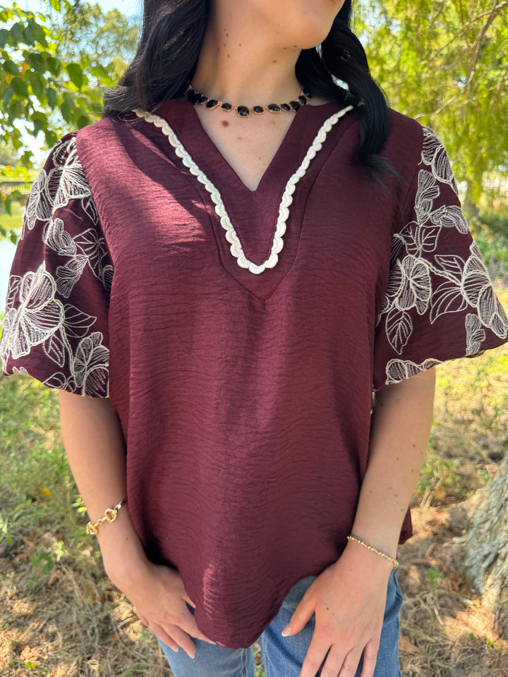 Cora Wine Puff Sleeve Top