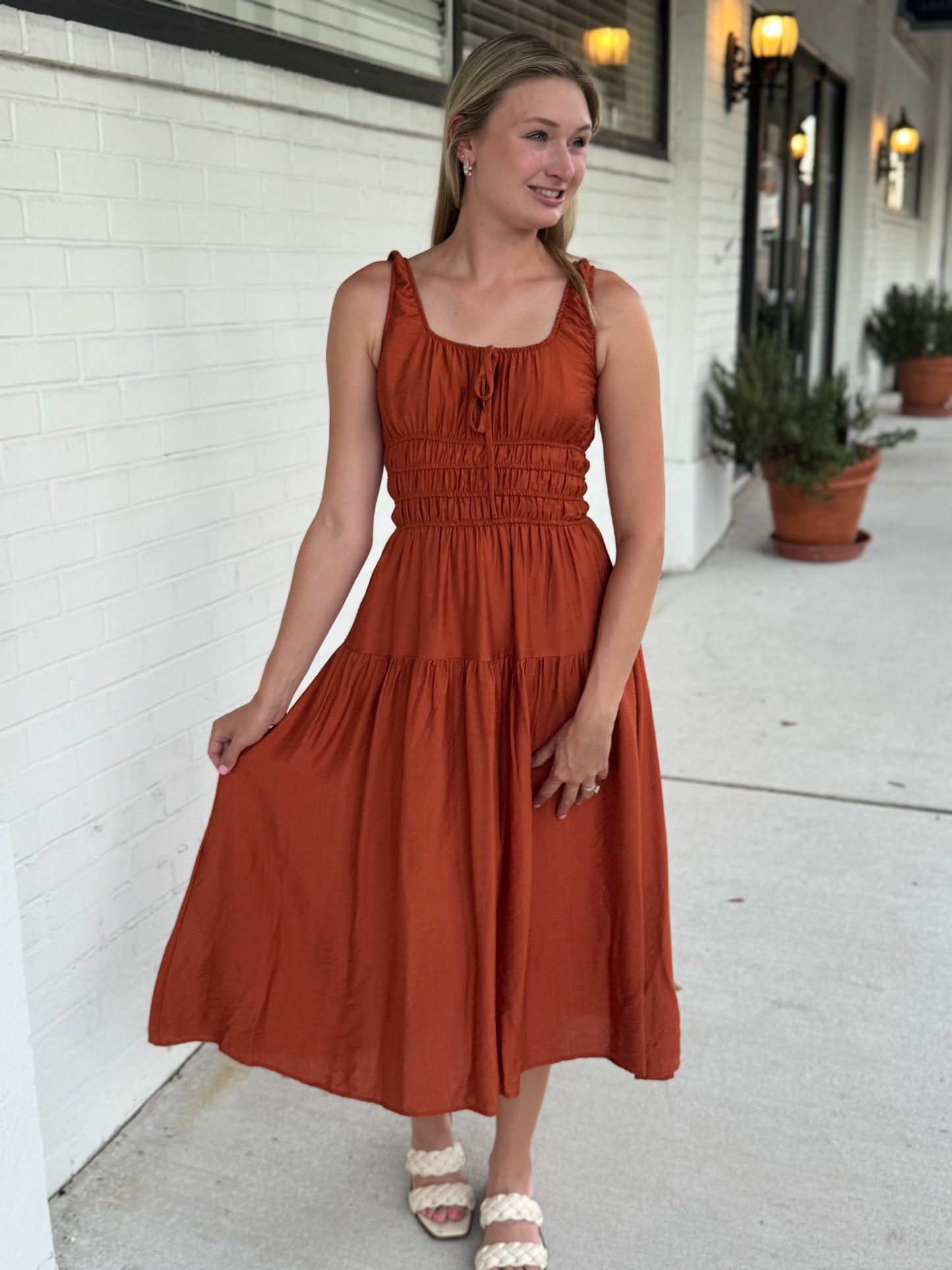 Helen Rust Sleeveless Midi Dress