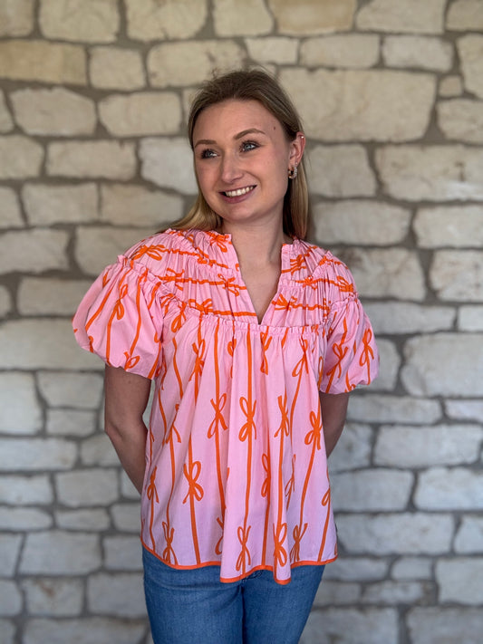 Pink and Orange Bow Top