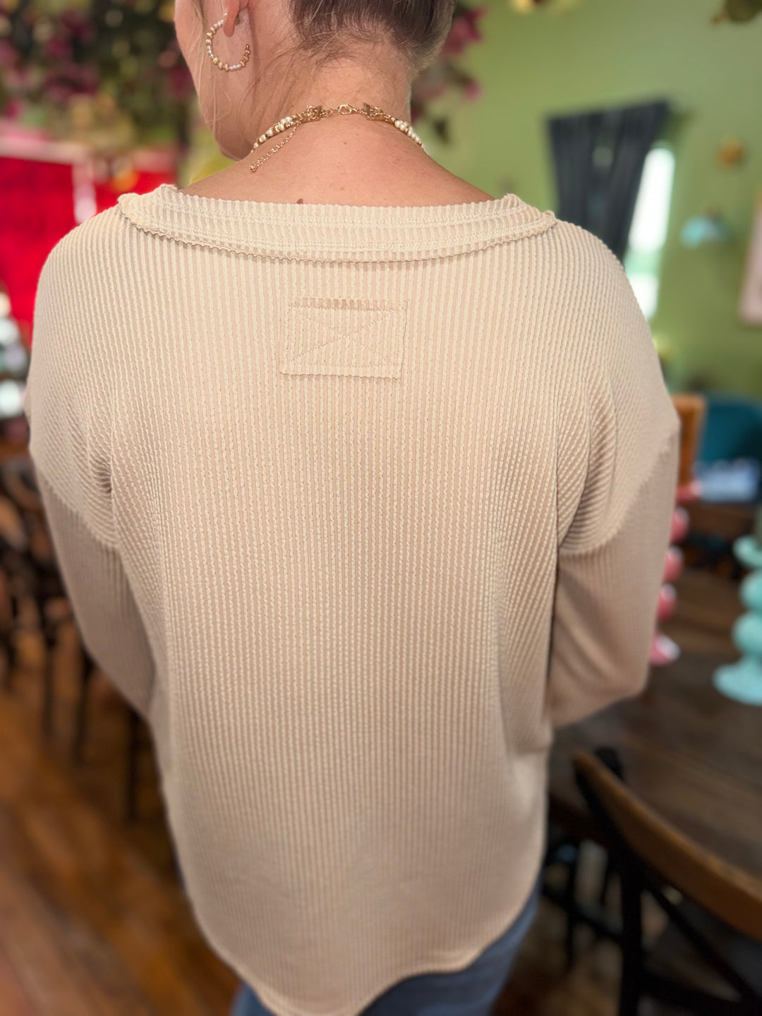 Kelsey Khaki Ribbed Long Sleeve Top