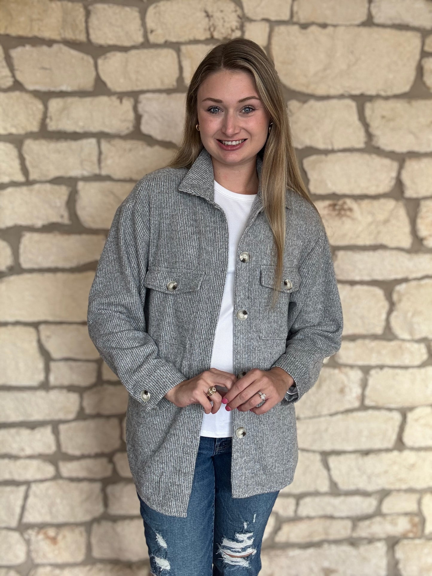 Grey Button Up Collared Shacket