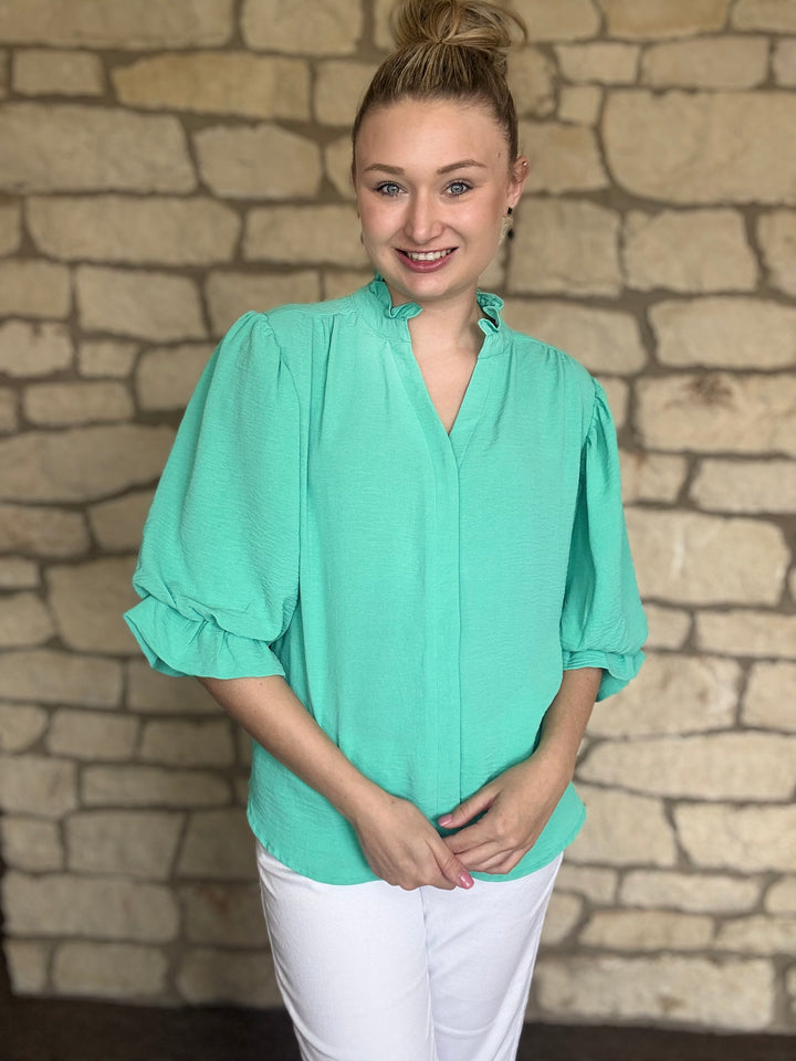 Almost 5 O'clock Teal 3/4 Sleeve Top