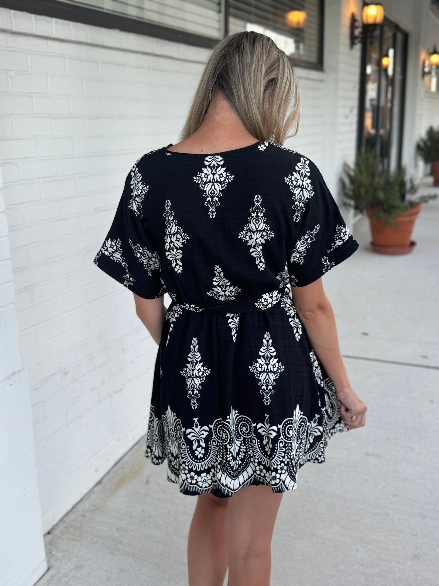 Angelica Black Tie Waist Mini Dress