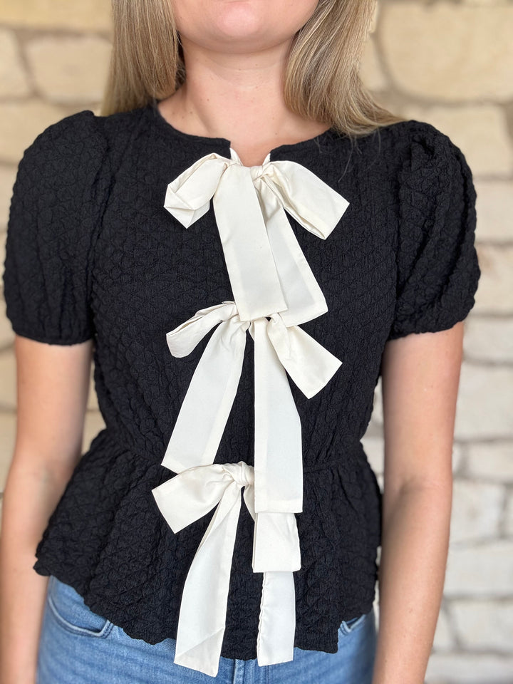 Meadow White Bow Puff Sleeve Top