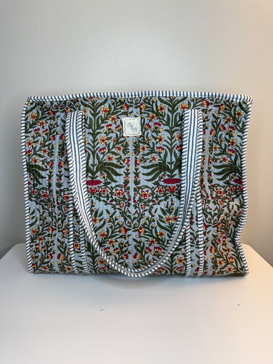 Blue Floral Quilted Tote Bag