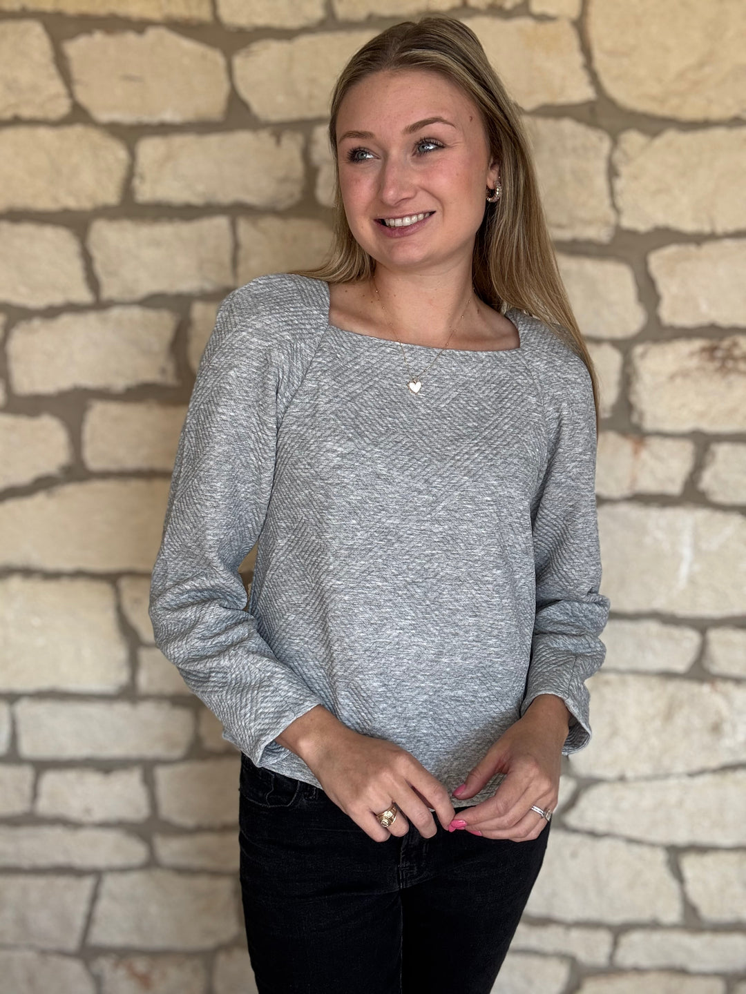 Heather Long Sleeve Grey Top
