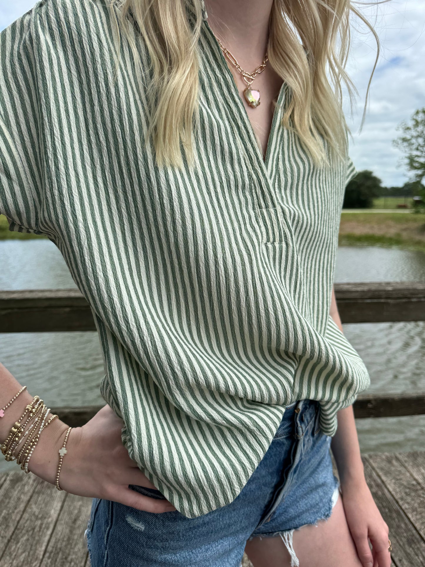 Tyra V Neck Green Collar Top