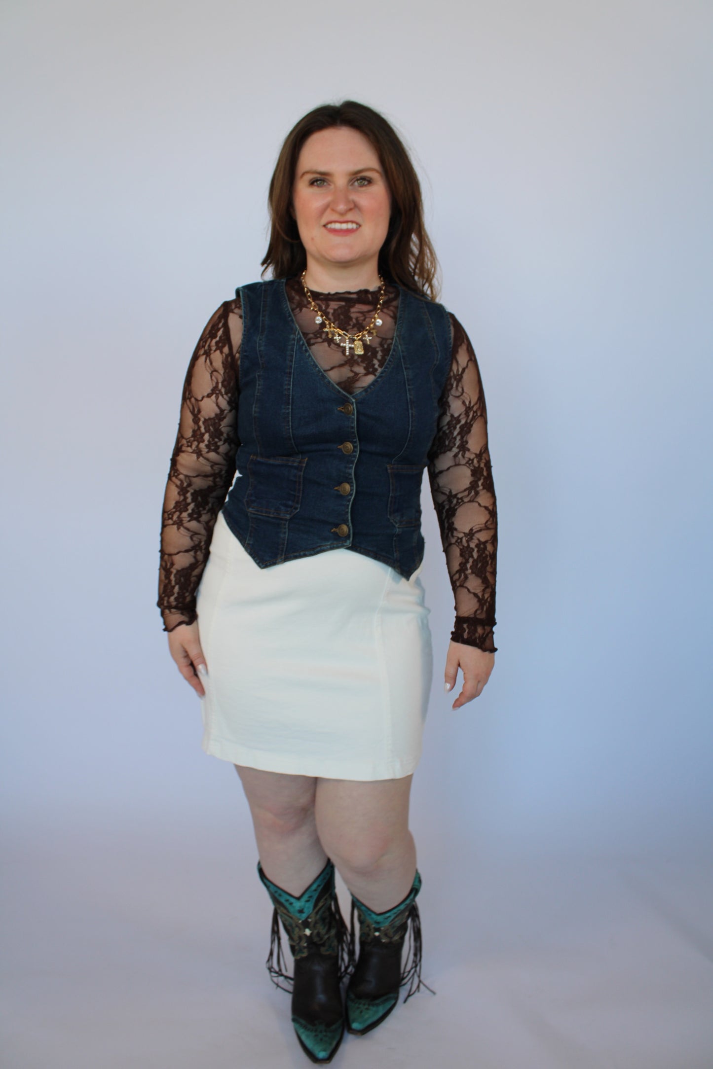 Round Up Denim Split Top