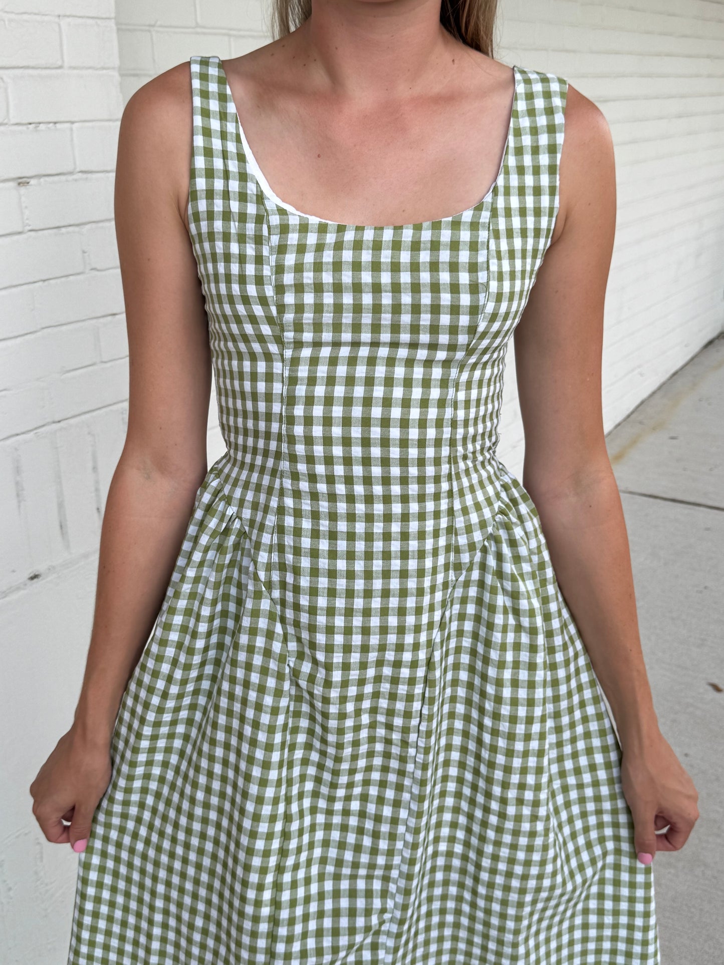 Callie Green Basque Waist Midi Dress