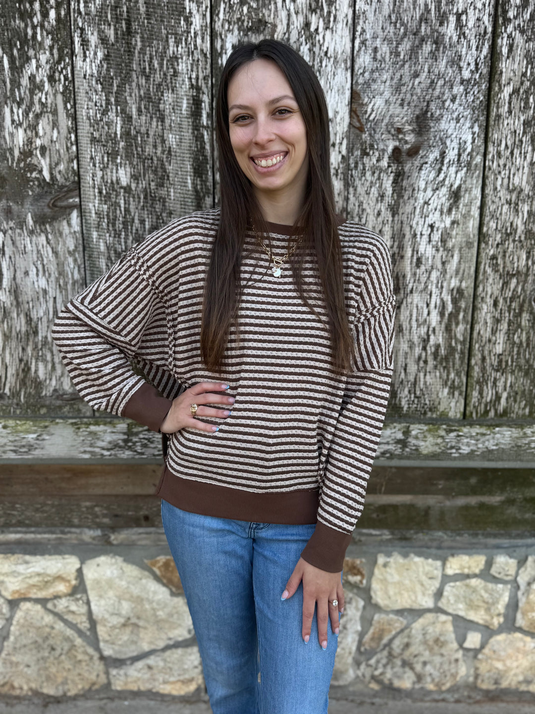 Julia Brown Knit Long Sleeve Top