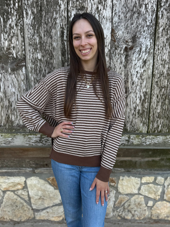 Julia Brown Knit Long Sleeve Top