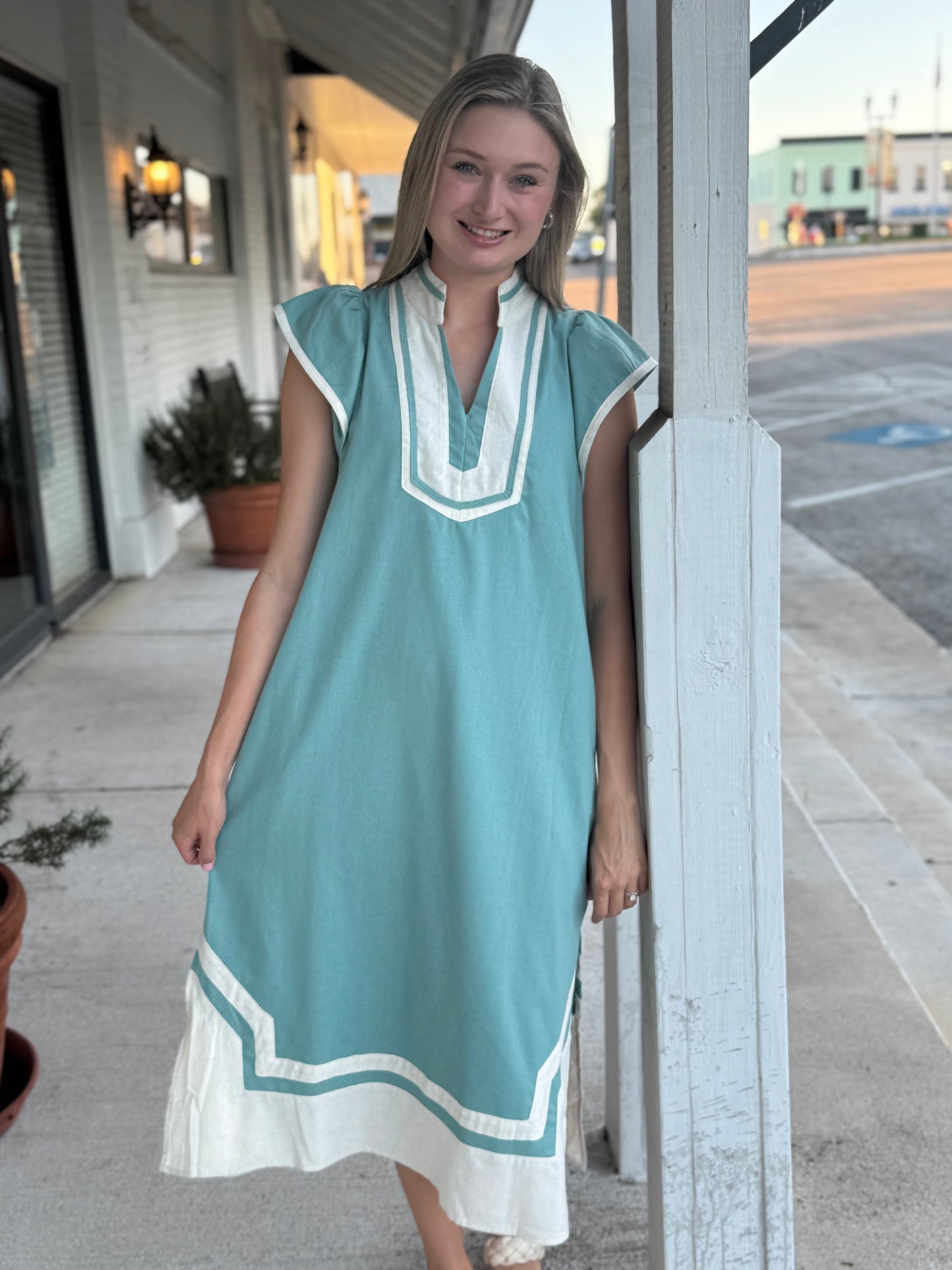 Cher Mint Midi Flutter Sleeve Dress