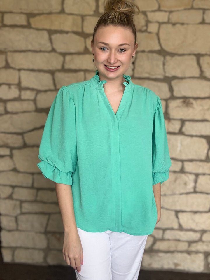 Almost 5 O'clock Teal 3/4 Sleeve Top