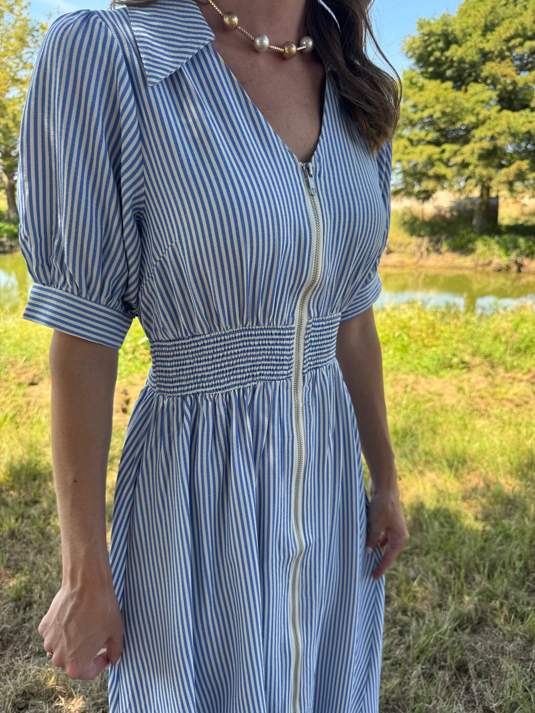 Amy Blue Front Zipper Dress