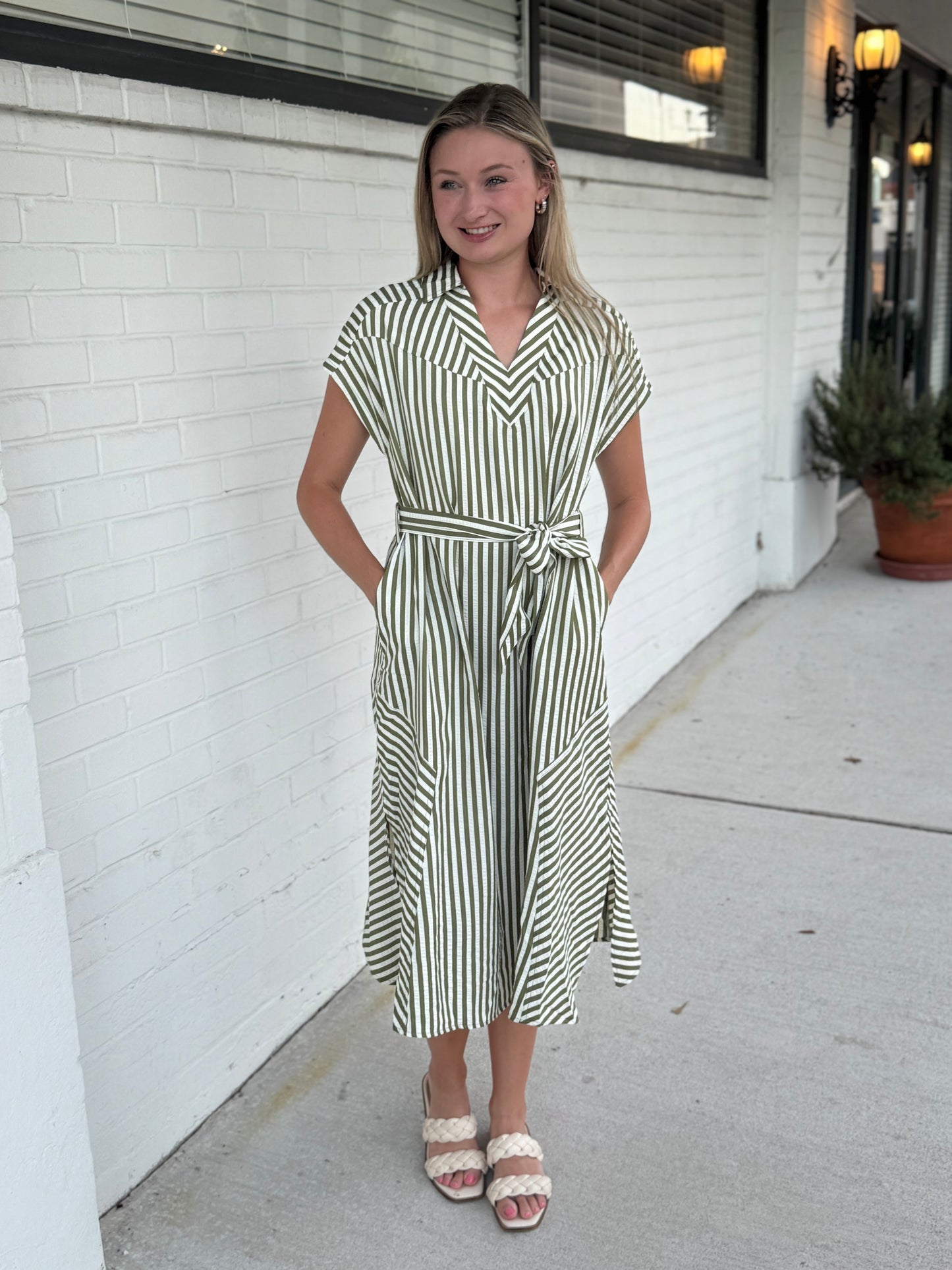 Meadow Midi Green Stripe Dress