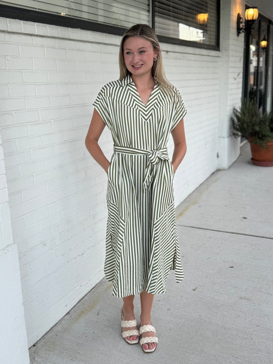 Meadow Midi Green Stripe Dress