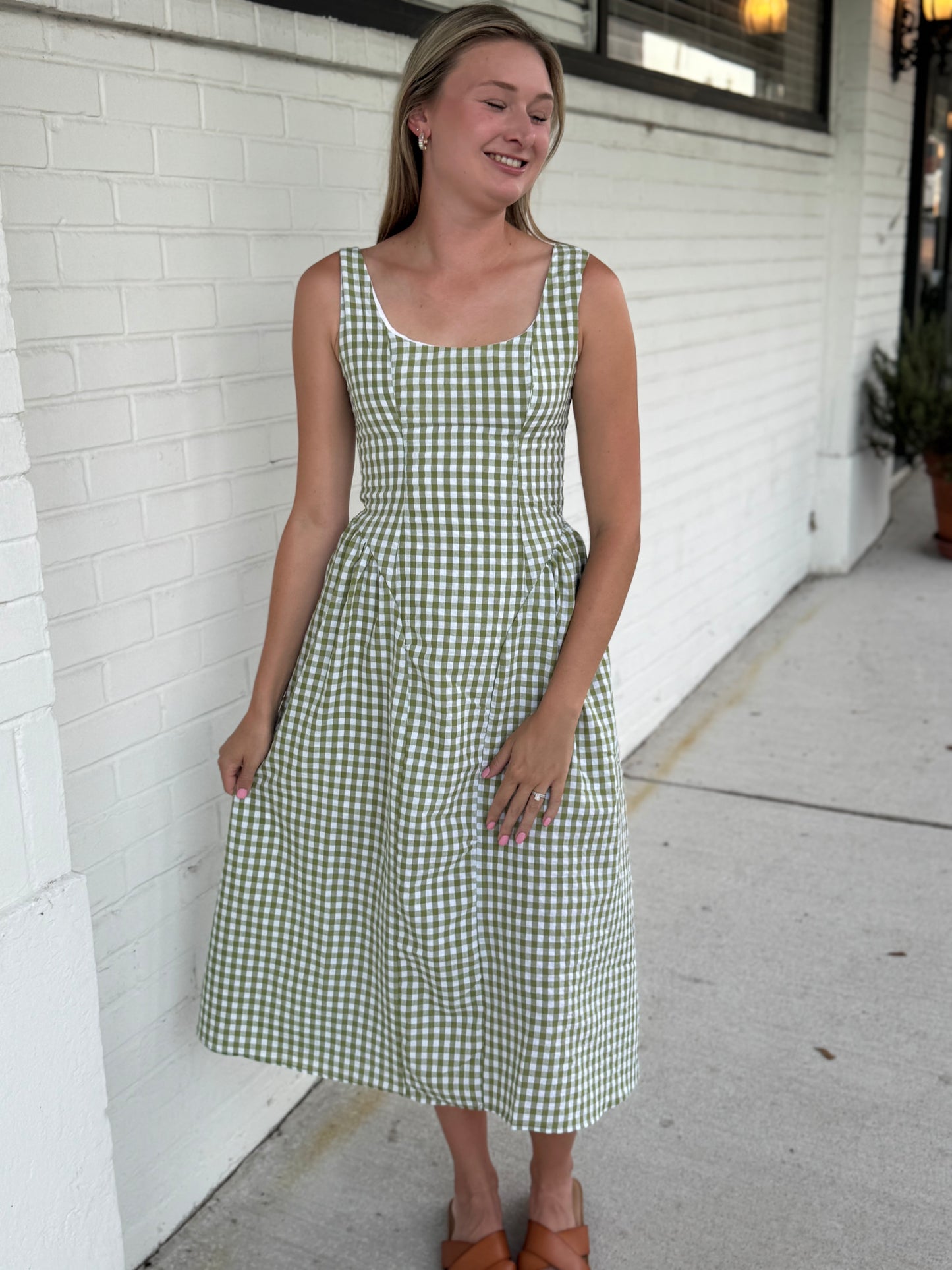 Callie Green Basque Waist Midi Dress
