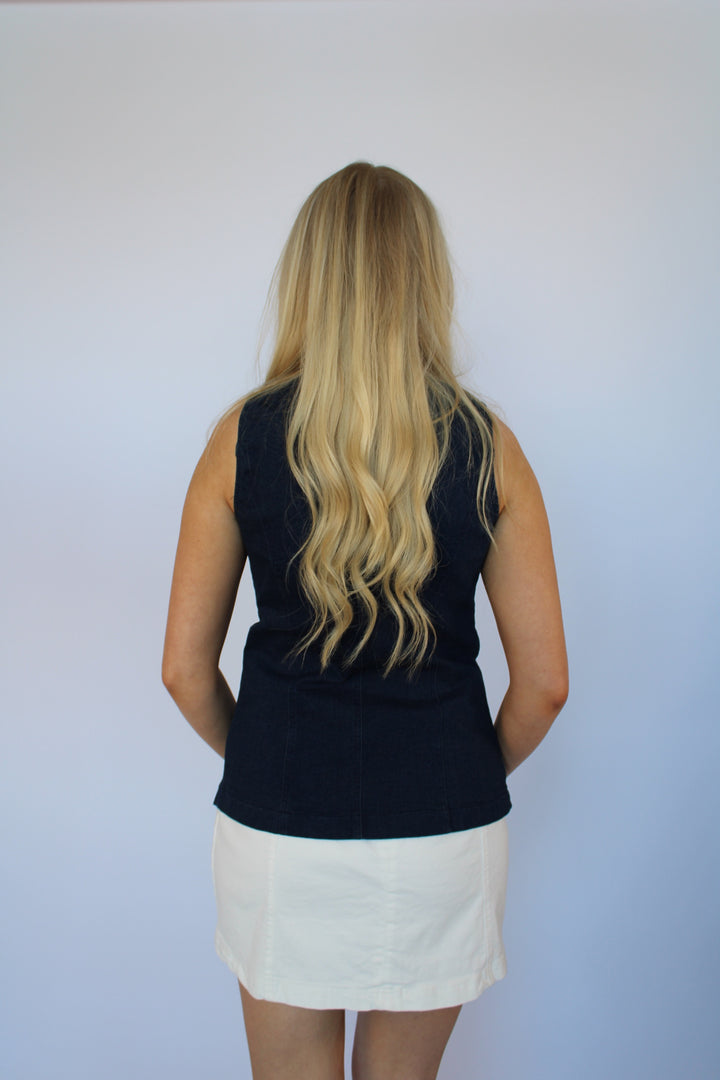 Hannah Denim Button Up Split Top