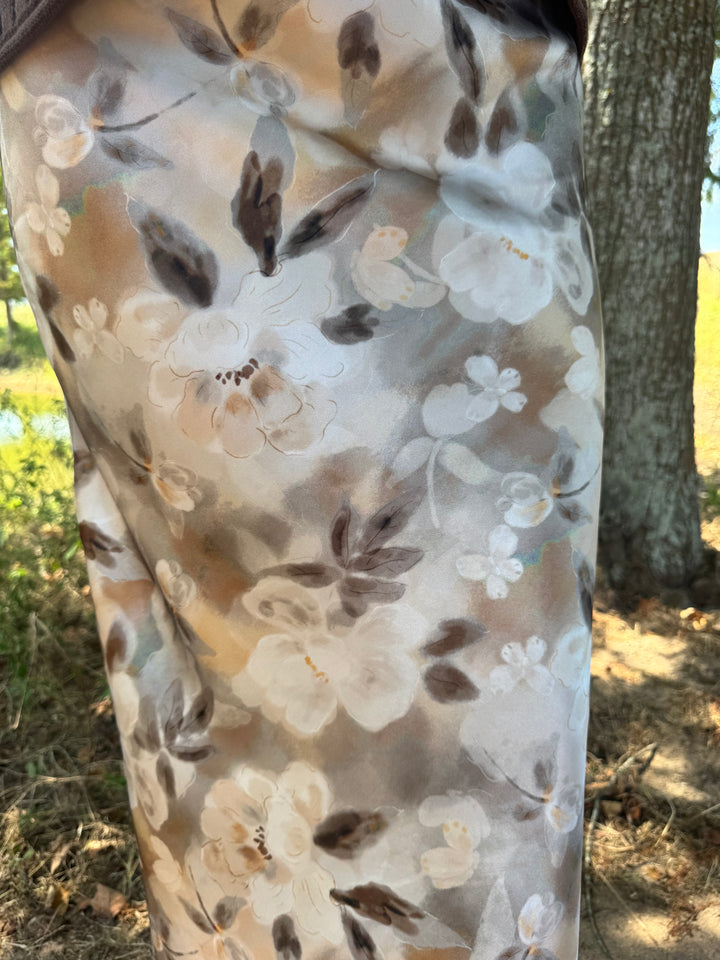 Claire Grey Floral Midi Skirt