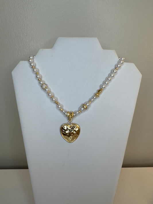 Chunky Heart Pearl Necklace