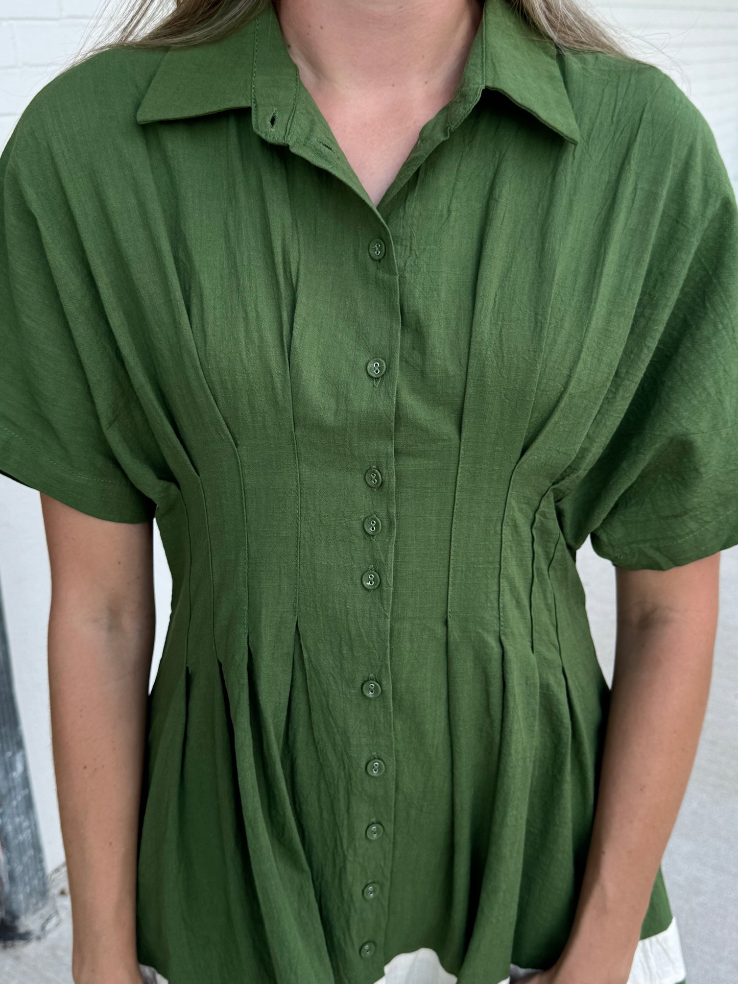 Lettie Green Pleated Midi Dress