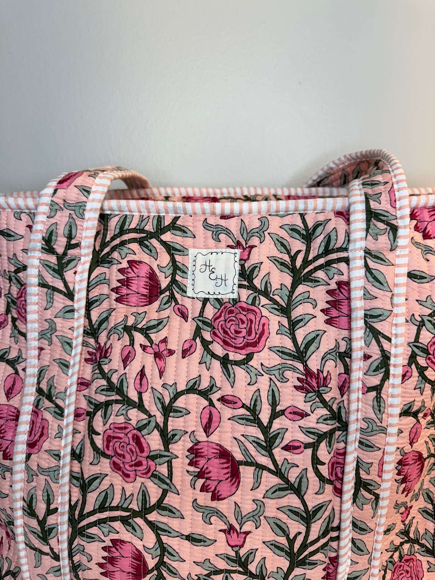 Pink Floral Quilted Tote Bag
