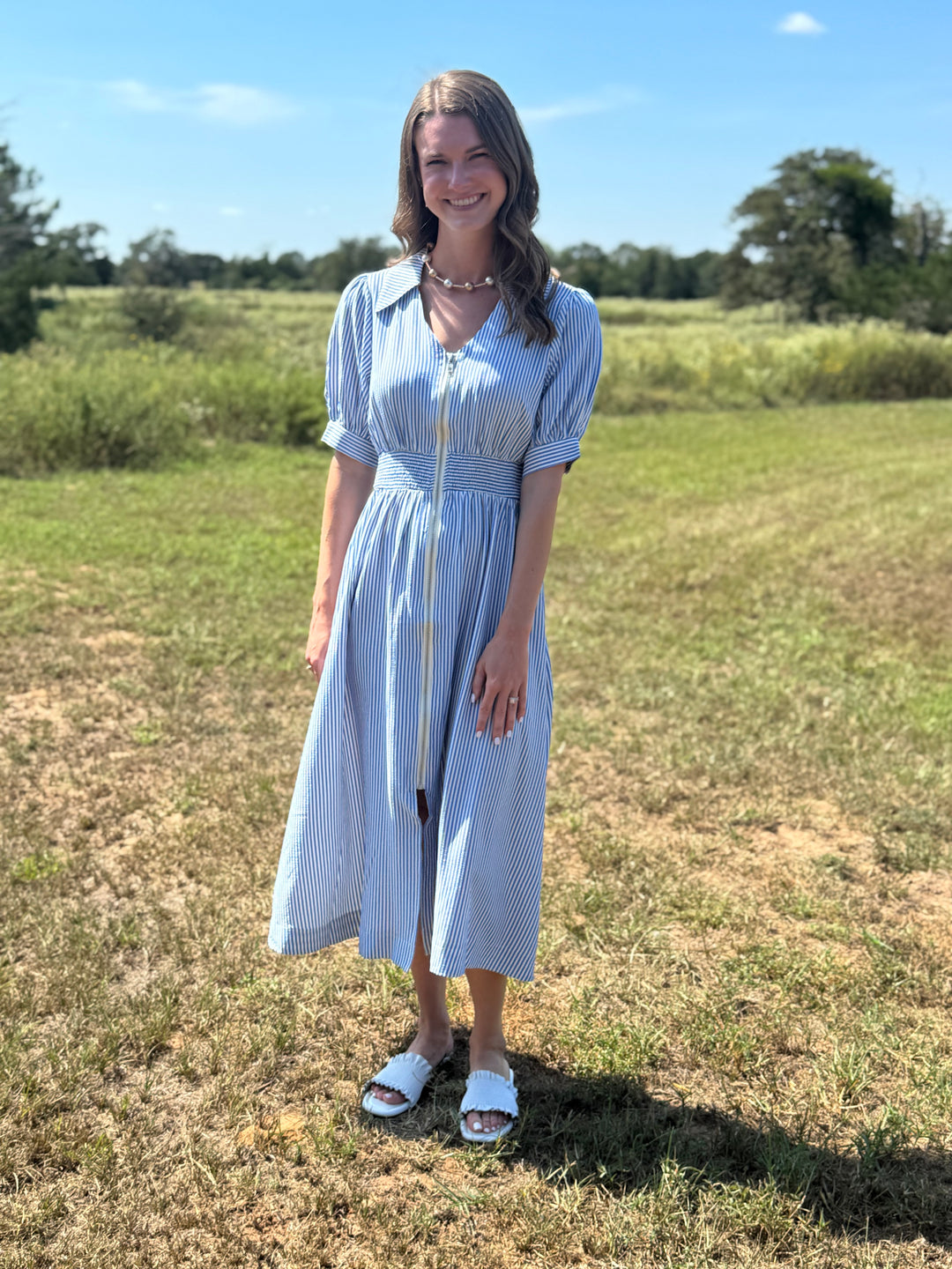 Amy Blue Front Zipper Dress