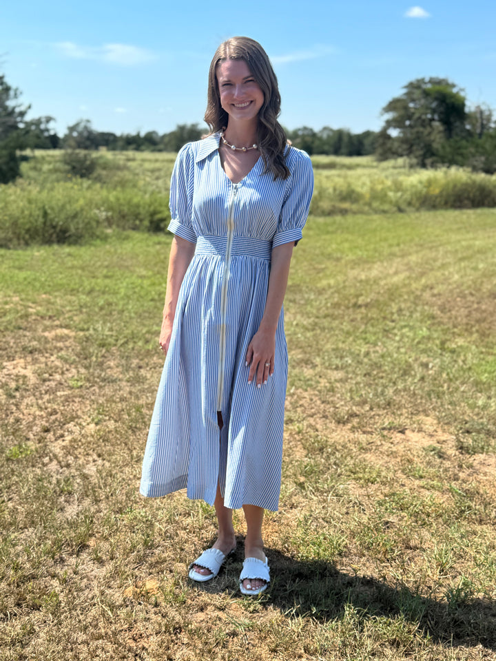 Amy Blue Front Zipper Dress