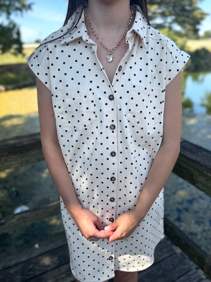 Amer Cream Polka Dot Mini Dress