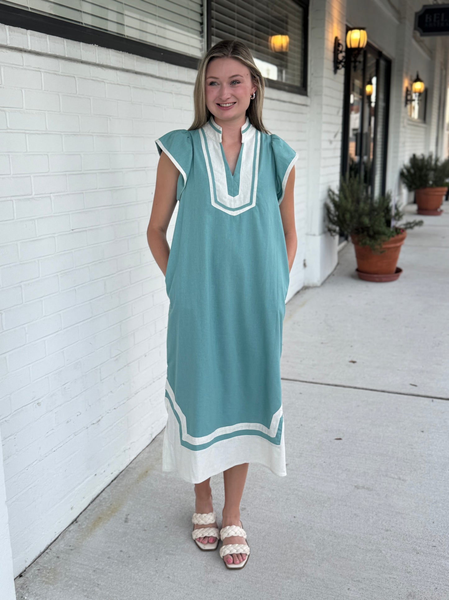 Cher Mint Midi Flutter Sleeve Dress