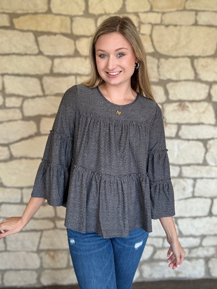 Clementine 3/4 Sleeve Grey Top