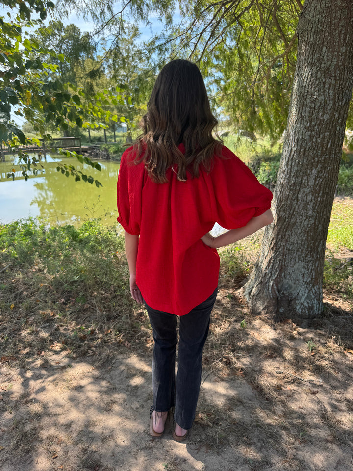 Jenna Red Puff Sleeve Top