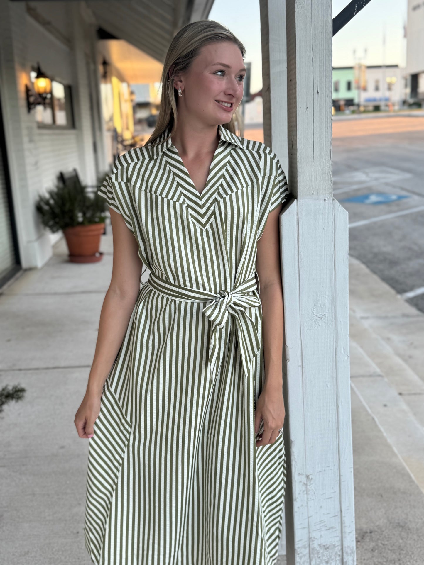 Meadow Midi Green Stripe Dress