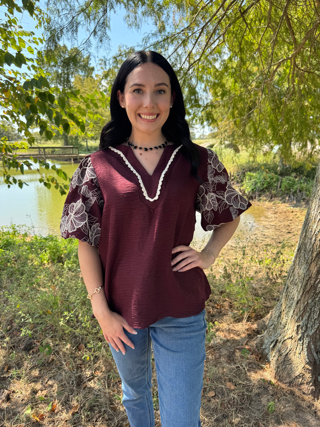 Cora Wine Puff Sleeve Top