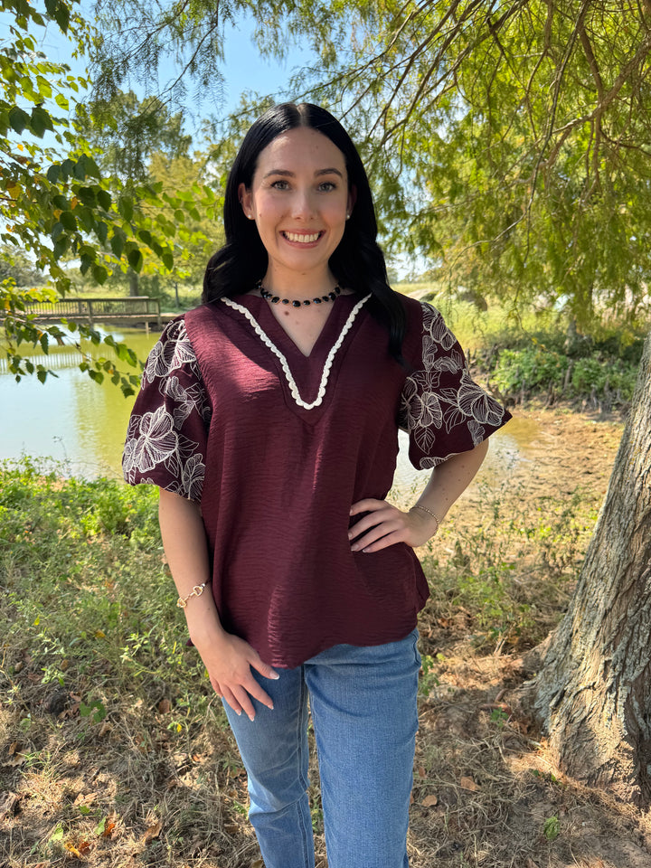 Cora Wine Puff Sleeve Top