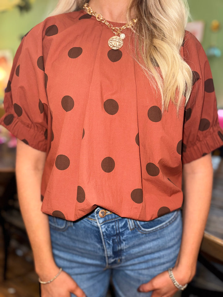 Ivy Rust Polka Dot Top